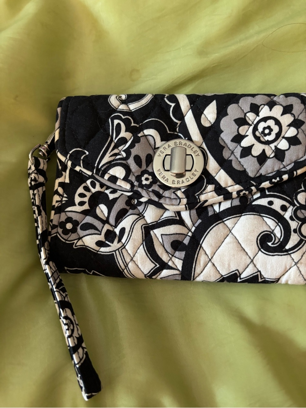 Vera Bradley Black & White Quilted Floral Wristlet